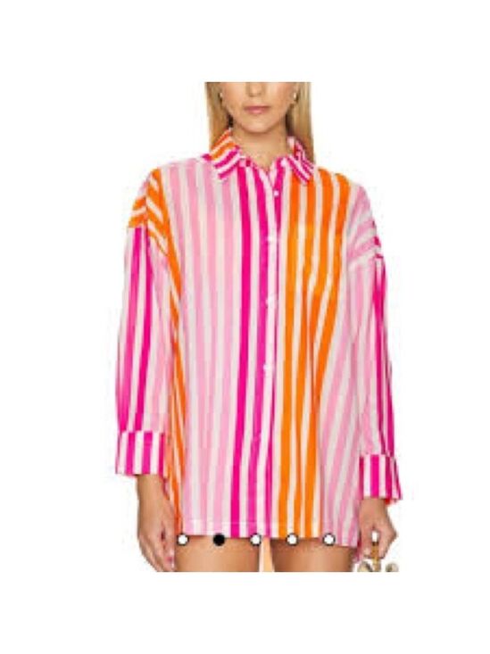 Beach Riot Other - Beach Riot Alexa Top Sunset Stripes Cotton Coverup Pink Orange Size Petite Large